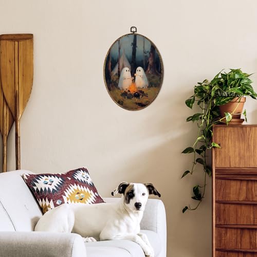 Halloween Camping Ghost Oval Wall Art Decor - Color 5, 8.8x11.5in