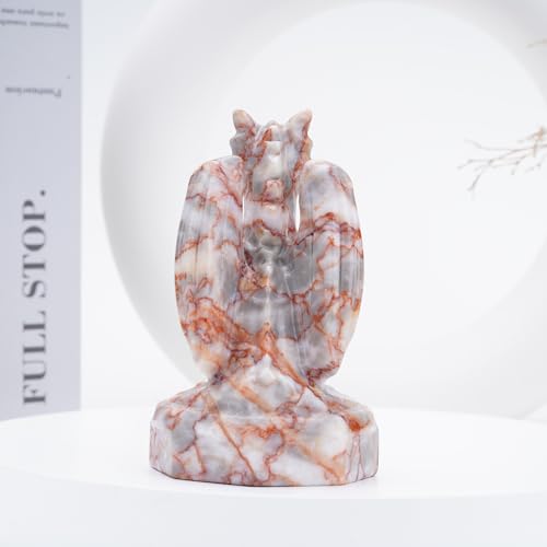 Natural Hand Carved Dragon Crystal Sculpture - Flying Dragon Red Grid Figurine - Healing Stone Home Decor