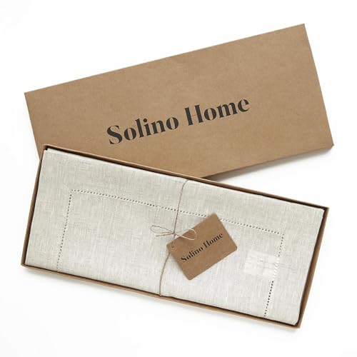 Light Natural Linen Table Runner 14x90 Inch - Classic Hemstitch, Handcrafted