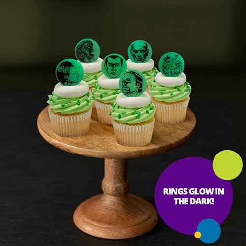Halloween Monster Cupcake Toppers - Glow-in-The-Dark Plastic Cake Rings, 24 Pack