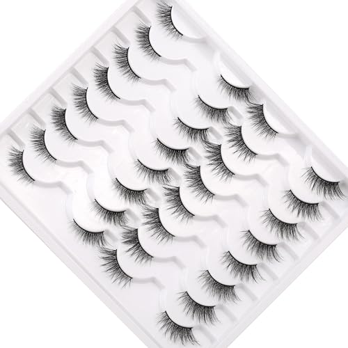 Half False Eyelashes Wispy Cat Eye Look Pack - 2 Styles, 16 Pairs, Fluffy Lashes for Natural & Glam Makeup - Lovely Variation