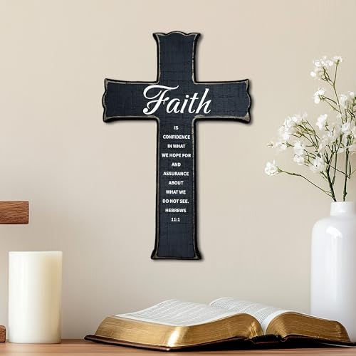 Cross Wall Decor - Black Scripture Wooden Cross for Wall - Faith Variation