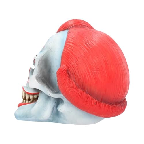 Horror Skull Ornament - Hand-Painted Resin Gothic Decor with Red Makeup and Sharp Teeth, 18cm