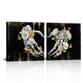 Large Gothic Skull Wall Art Decor Set - Black, Gray & Gold Framed Canvas Artwork (24x24 Inch, 2 Pieces)