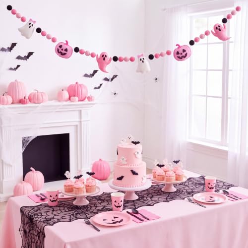 Pink Ghost Halloween Felt Banner - Halloween Party Decoration, Pre-Strung, 9.84 ft