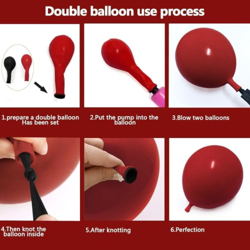 Double Stuffed Black Red Burgundy Balloon Garland Kit for Gothic Halloween Party - Variation: Black Red Burgundy