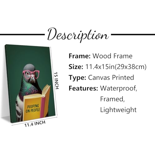 Funny Pigeon Reading Wall Art Poster - Bird Lover Gift - Framed Canvas - Pigeon Reading 537