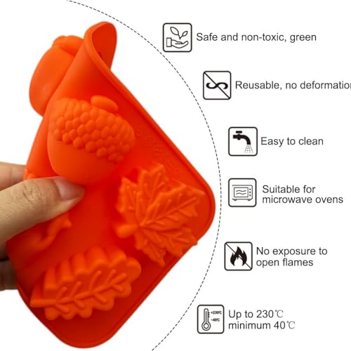 Orange Fall Thanksgiving Silicone Mold Set 2Pcs 3D Pumpkin Maple Leaf Acorn Turkey Cake & Candy Molds