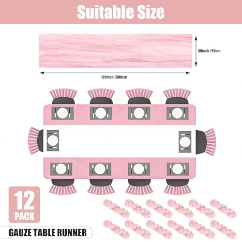 Dusty Pink Cheesecloth Table Runner for Weddings & Parties - 12 Pack