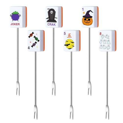 Halloween Mahjong Cocktail Picks - 6 Pcs Stainless Steel Drink Garnishes - Style: Halloween