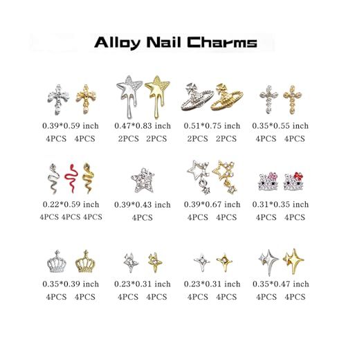 Multi Color Nail Charms Set - 88 Pcs Gold, Silver & Red 3D Alloy Gems for Nails & Crafts