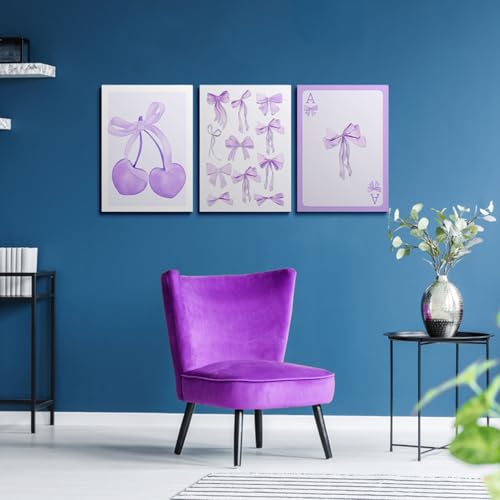 Framed Purple Coquette Bows Wall Art Set of 3 - 12x16 Inch Dorm Room Decor