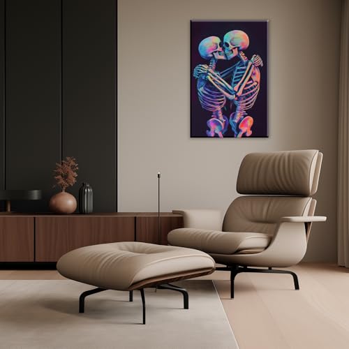 Skeleton Wall Art Kissing Skull Poster - Halloween Horror Decor 16x24 Framed Artwork Variation of Artwork-3