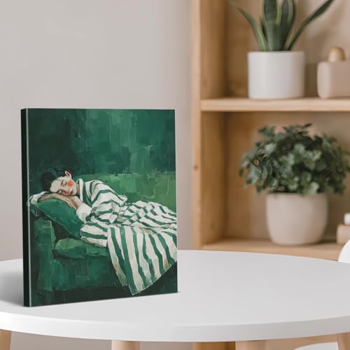 Emerald Green Woman Canvas Wall Art - Abstract Bedroom Decor - Variation D