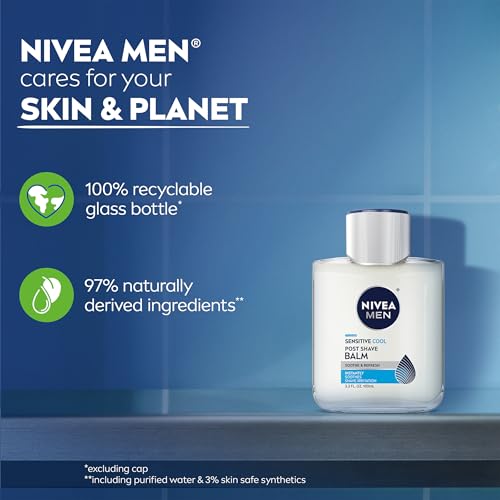 NIVEA MEN Sensitive Cool Post Shave Balm, Enriched with Chamomile and Seaweed Extracts, Alcohol Free After Shave Balm for Men, 3.3 Fl Oz Bottle, Pack of 3