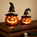 Halloween Pumpkin Lights Set of 2 Ceramic Jack O Lantern Lamps Indoor Decor
