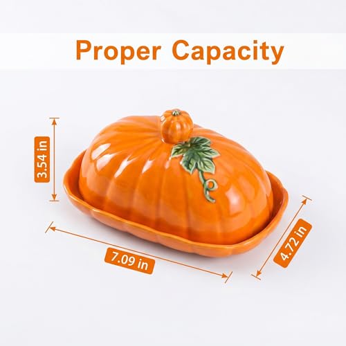Pumpkin Butter Dish with Lid - Orange Pumpkin Shaped Multi-Purpose Kitchen Decor