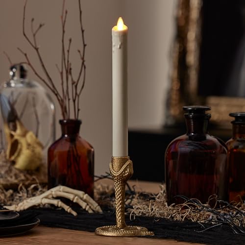 White Wax Drip Flameless Candle Taper - 9.5 Inch Unscented Moving Flame LED - Halloween & Holiday Decor - Variation: White-Single