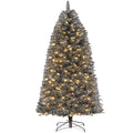 6ft Slim Black Artificial Christmas Tree with Lights - Halloween & Holiday Decor