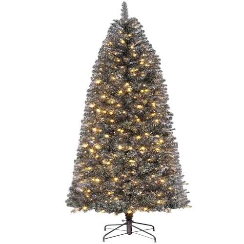 6ft Slim Black Artificial Christmas Tree with Lights - Halloween & Holiday Decor