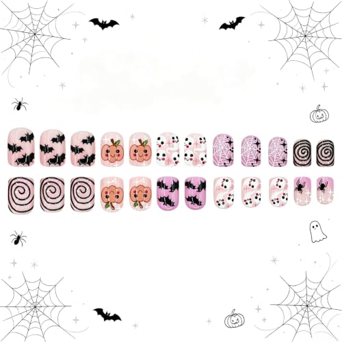 Halloween Press On Nails - White Ghost Short Square Fake Nails - Variation 026