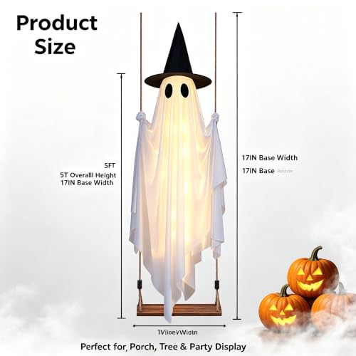5FT Glowing Ghost Halloween Outdoor Decor with Flash Light Modes & Wind Effect