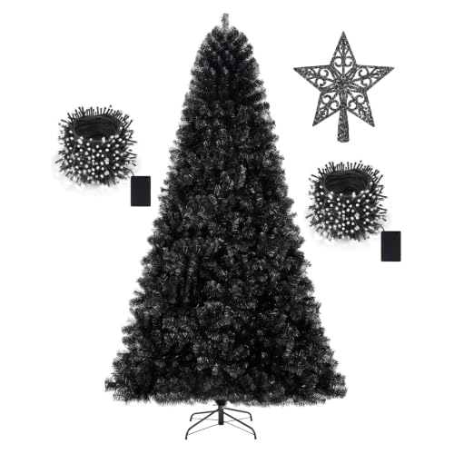 Black 7.5ft Artificial Christmas Tree with 1450 Tips & LED Lights Set