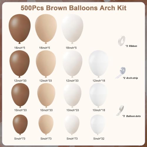 Y06 Brown Balloon Arch Kit - 500pcs Neutral Latex Balloons for Birthday & Baby Shower
