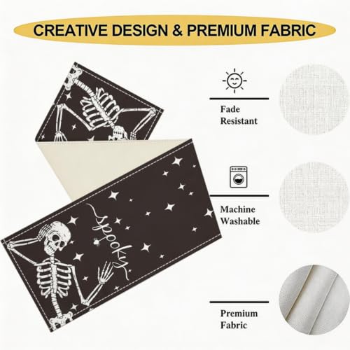Halloween Skeleton Spider Table Runner 13x72in - Spooky Decor for Parties