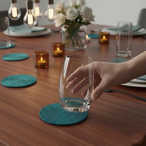 Solid Teal Handmade Beaded Coasters Set of 4 - Halloween Fall Thanksgiving Holiday