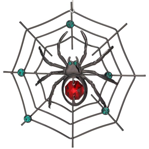Matashi Black Spider Christmas Tree Ornament with Red and Green Crystals - Hanging Holiday Decor