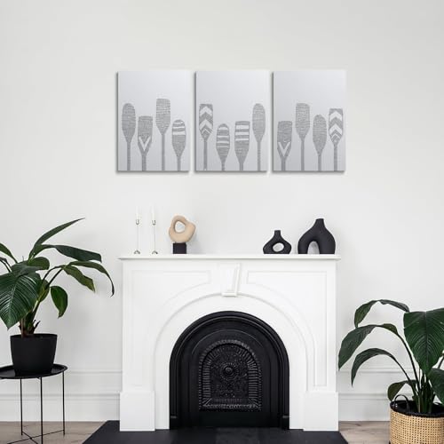 Framed Paddle Oar Nautical Wall Art Set of 3 - Black & White 12x16 inch