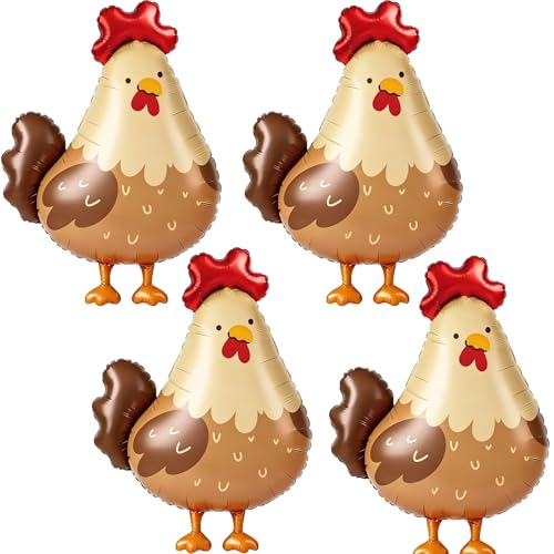 Farm Animal Balloons Set - Chicken Foil Party Decorations, 4 Pieces