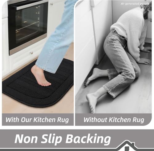 Non Slip Washable Kitchen Rug 30x18 Inch - Black, Semicircular Variation