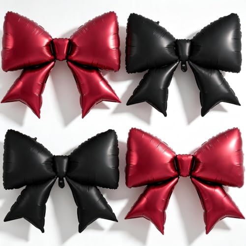 Burgundy & Black Bow Balloons - Halloween Vampire Party Decorations
