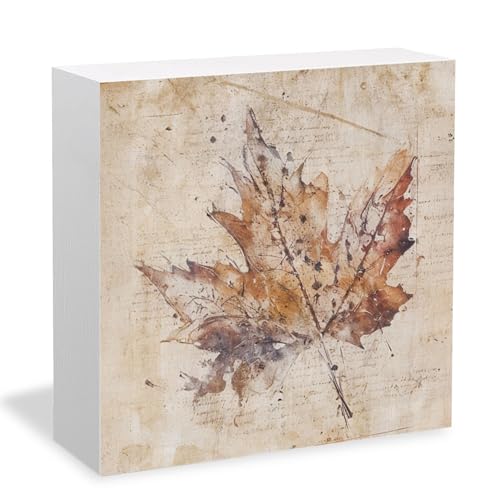 Fall Maple Leaf Wooden Desk Sign - Rustic Autumn Decor for Home & Office