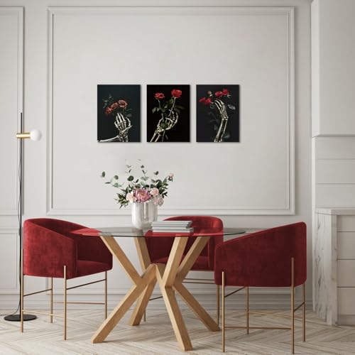 Skull Wall Art Decor Set - Black and Grey Halloween Pictures for Bedroom Living Room