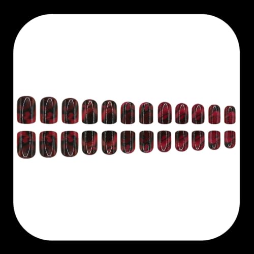 Halloween Short Square Press On Nails - 24Pcs Red Fake Nails with 12 Sizes - Style A007