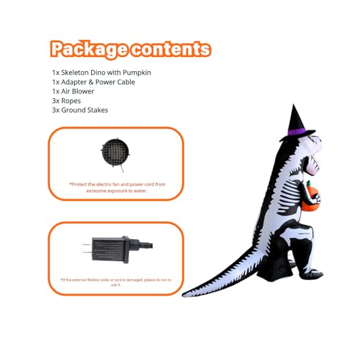 7FT Inflatable Dinosaur Skeleton Halloween Yard Decoration with Pumpkin & LED Lights