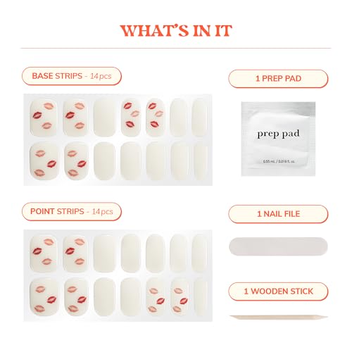 Semi Cured Gel Nail Strips with Lip Print - No LED Needed, Easy Application