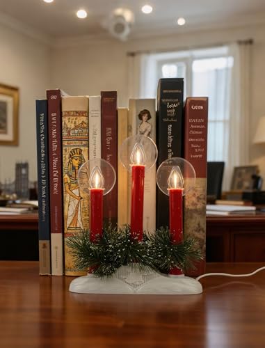 Red Plug-in Electric Window Candles 3-Light Flameless Christmas Candolier - Safe LED Lights