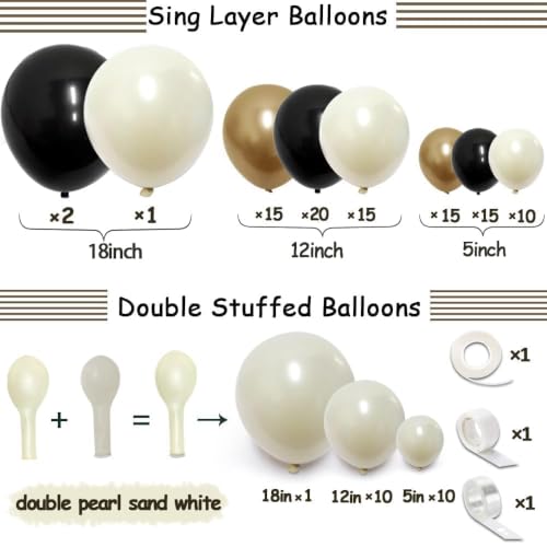Black White Metallic Gold Double Stuffed Balloon Garland Kit for Celebrations Variation of THIS listing