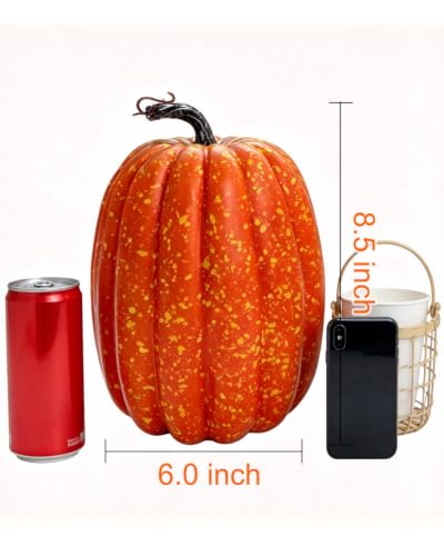 Classic Orange Foam Pumpkins Set - 8 Inch Artificial Fall Decor, 2 Pack