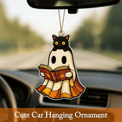 Ghost Reading Book Ornament - Halloween Decor for Book Lovers, Gift Idea