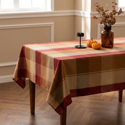 Polyester Plaid Tablecloth 60x102 Inches Spillproof Indoor Outdoor
