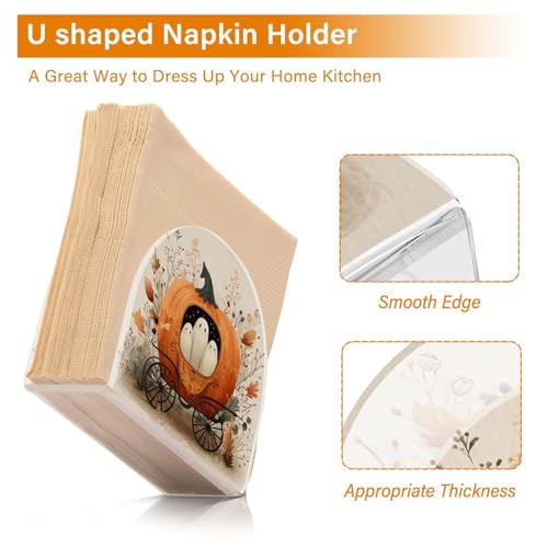 Halloween Pumpkin Plants Beige Napkin Holder - Acrylic Standing Dispenser