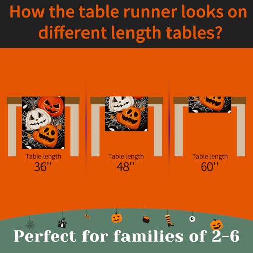 Halloween Pumpkins Table Runner - Orange Linen Fall Decor for Dining & Parties