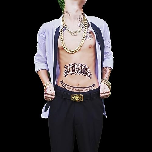 Halloween Joker Temporary Tattoos 4 Sheets Waterproof Face & Body Decals - Normal