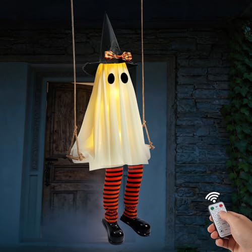6 FT Outdoor Hanging Swinging Ghost Decor with LED Lights Halloween Yard Display
