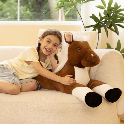 Dark Brown 43.3 Inch Giant Horse Stuffed Animal Plush Toy for Kids & Decor